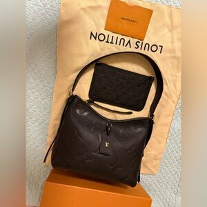 LV Louis Vuitton CarryAll PM Black Monogram Empreinte Leather Shoulder Bag